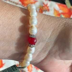 NWT GENUINE PEARLS CARNELIAN , SAPPHIRE BRACELET